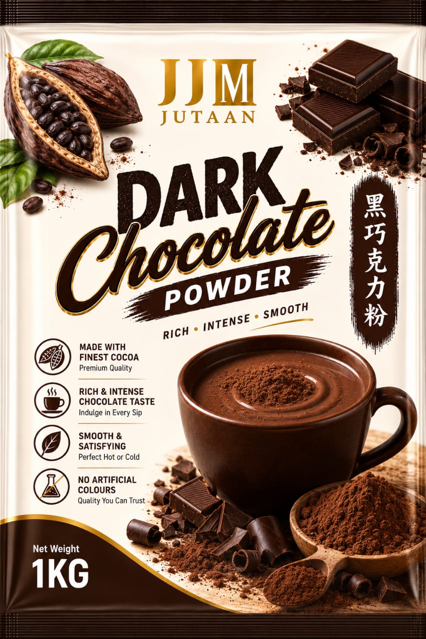 Dark Chocolate premix powder in a 1kg foil bag
